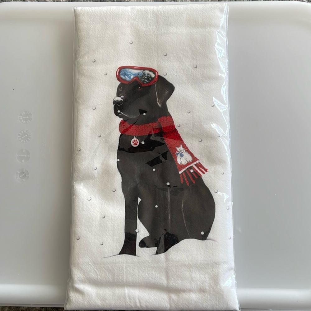 Flour Sack Kitchen Towel winter Lab Dog NWT